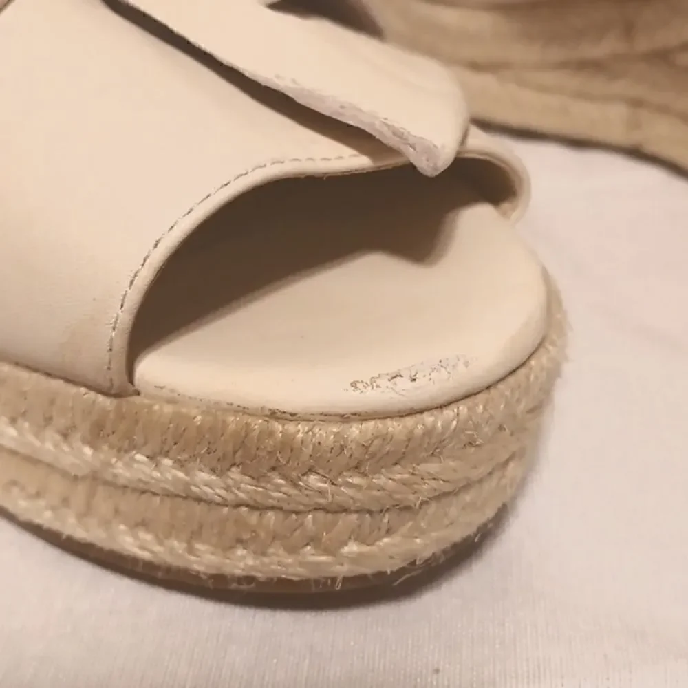 Sole Society Carmina beige leather espadrille wedge open toe sandal size 10